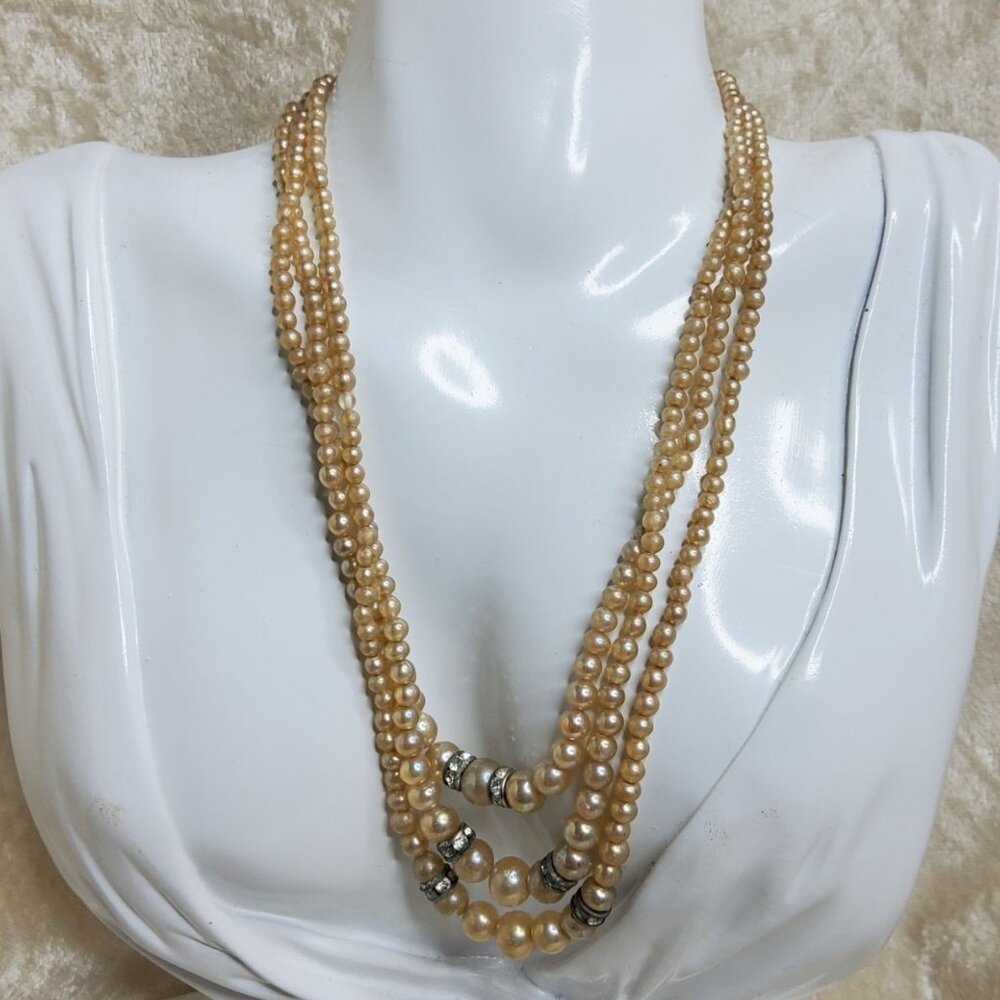 vintage 1950s 3 strand faux pearl choker necklace